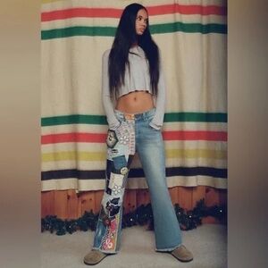 Urban Outfitters BDG Rare High Flare Patchwork Embroidered Crochet Jeans Y2K 25